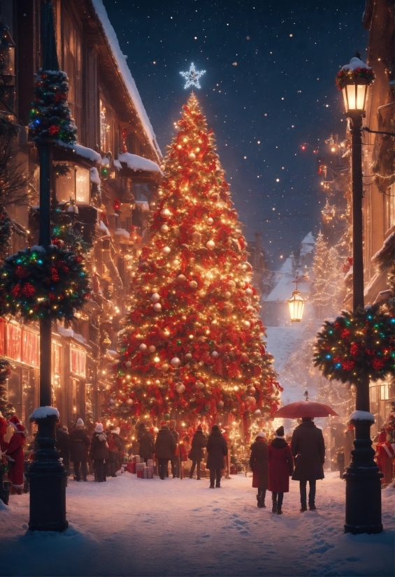 Christmas Tree, Photograph, Sky, World, Snow, Light