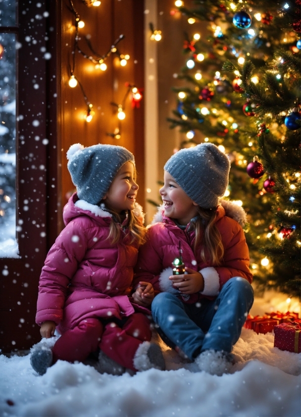 Head, Christmas Tree, Snow, Light, Human Body, Happy