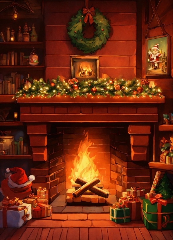 Hearth, Wood, Orange, Brick, Building, Heat