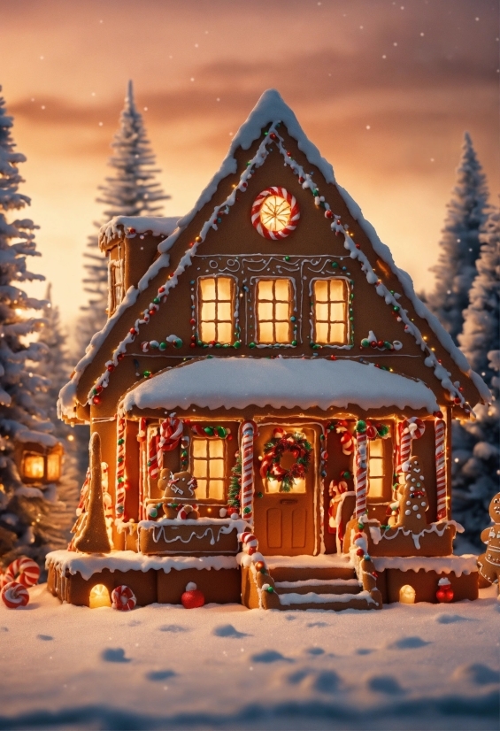 Snow, Window, Plant, Light, Sky, Christmas Tree