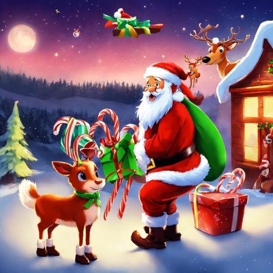 Cartoon, Light, Green, Lighting, Santa Claus, Celebrating