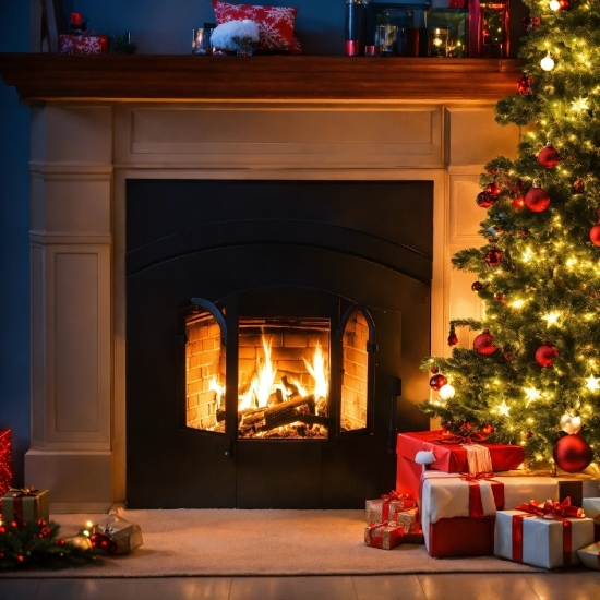 Christmas Tree, Property, Light, Lighting, Hearth, Orange