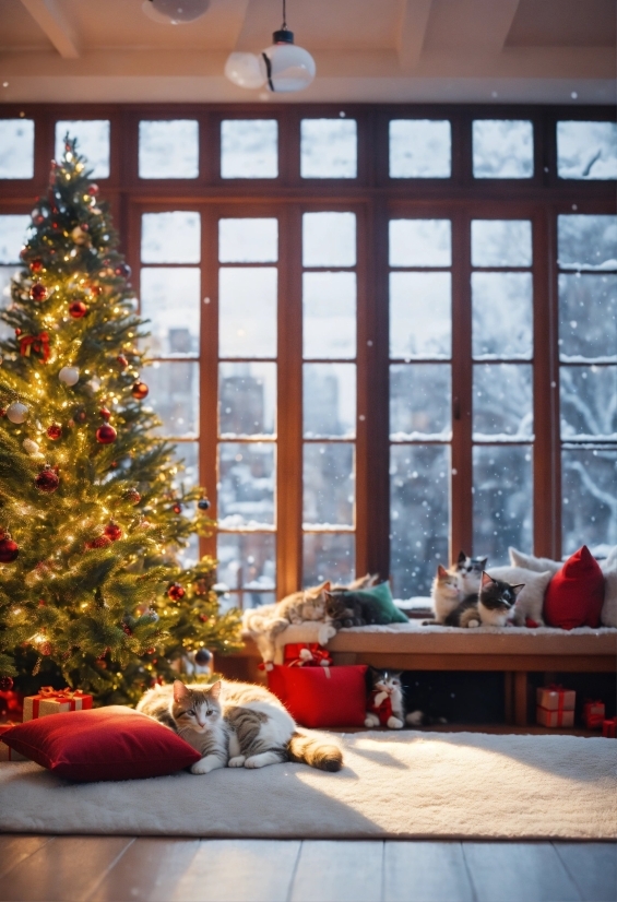 Christmas Tree, Window, Plant, Christmas Ornament, Wood, Lighting