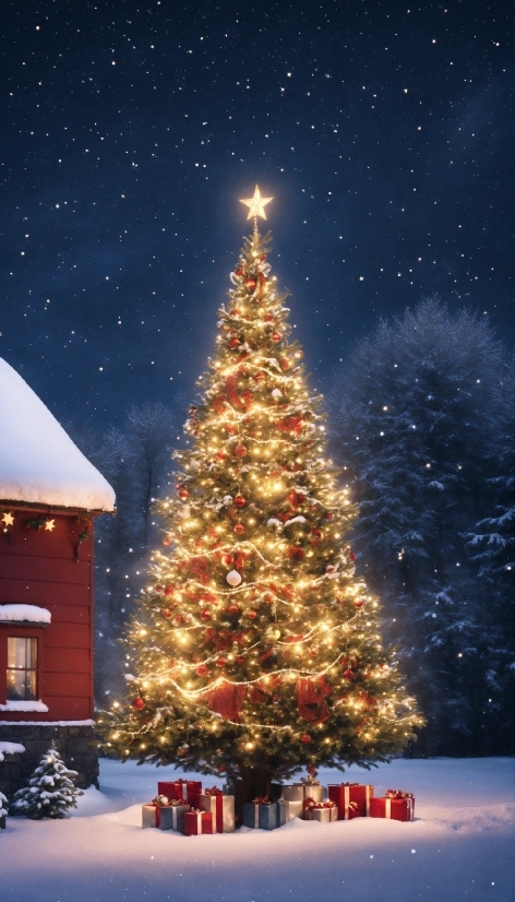 Christmas Tree, Sky, Snow, World, Light, Nature