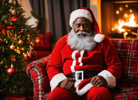 Christmas Tree, Beard, Sleeve, Tartan, Lap, Red