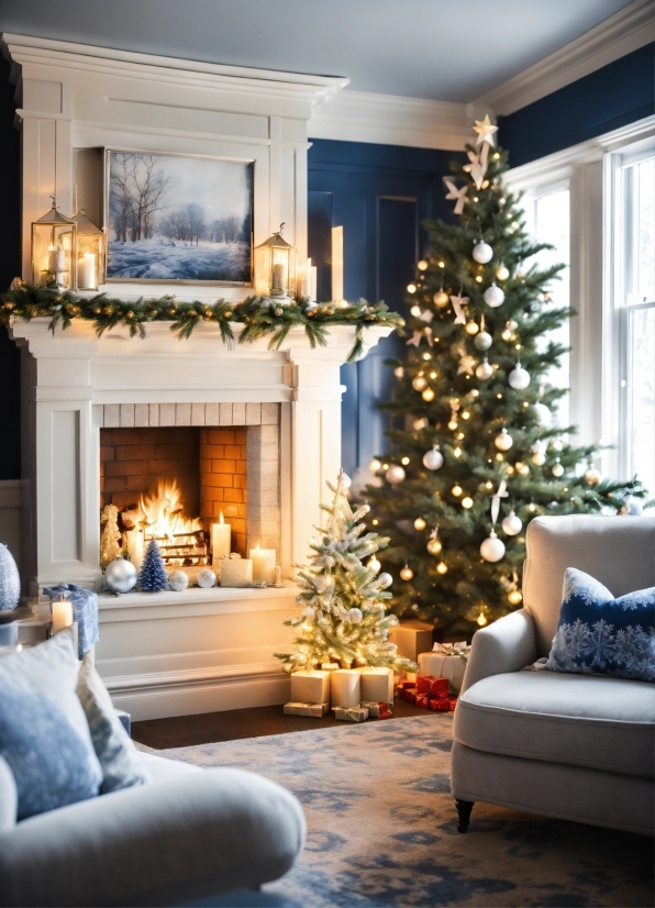 Christmas Tree, Property, Furniture, Blue, Couch, Plant