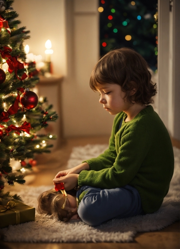 Clothing, Head, Christmas Tree, Hairstyle, Photograph, Light