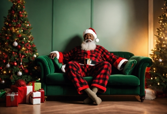 Christmas Tree, Light, Lighting, Couch, Beard, Christmas Ornament