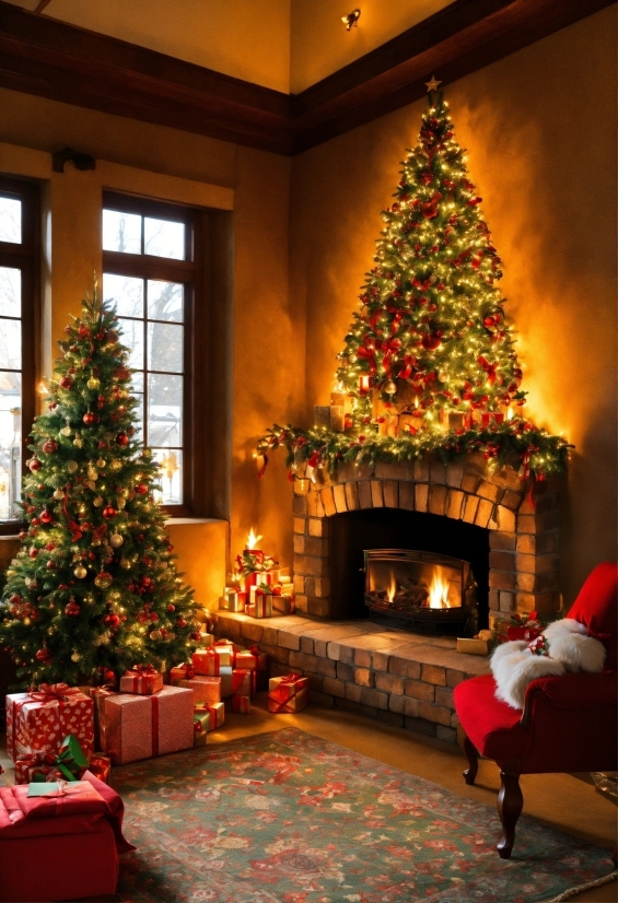 Christmas Tree, Plant, Property, Christmas Ornament, Window, Light