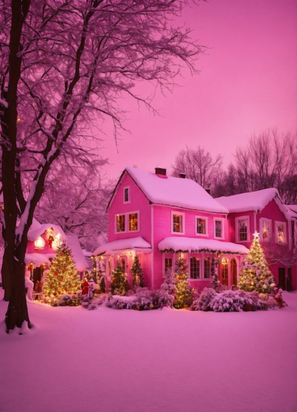 Plant, Sky, Window, Snow, Purple, Tree