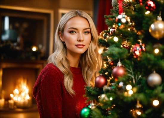 Christmas Tree, Facial Expression, Christmas Ornament, Plant, Happy, Flash Photography