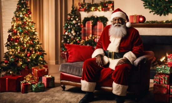 Christmas Tree, Beard, Lap, Red, Christmas Decoration, Hat