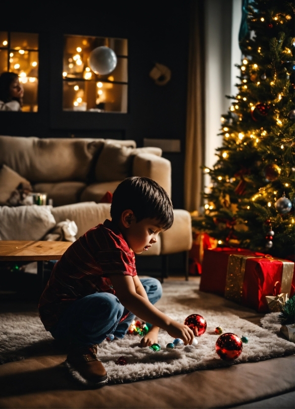 Christmas Tree, Plant, Wood, Tree, Couch, Flooring