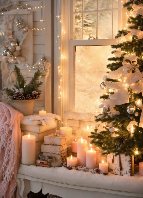 Christmas Tree, Plant, Property, White, Light, Candle