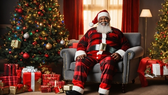 Christmas Tree, Christmas Ornament, Smile, Beard, Lap, Tartan