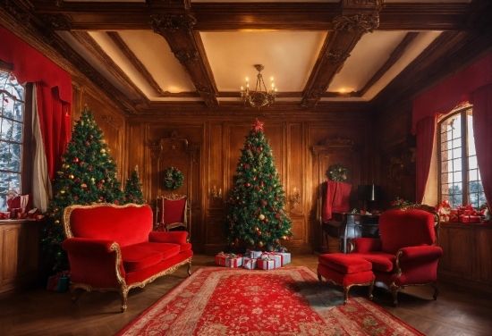 Christmas Tree, Furniture, Decoration, Window, Lighting, Interior Design