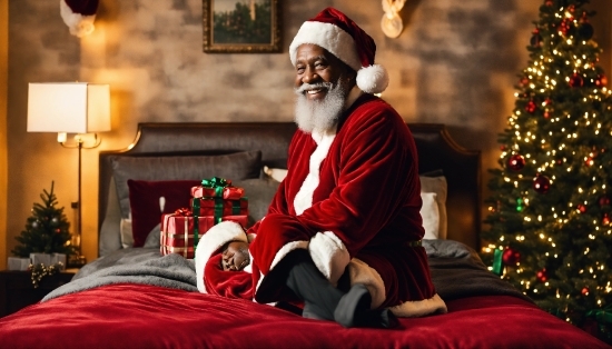 Christmas Tree, Window, Lighting, Smile, Beard, Red