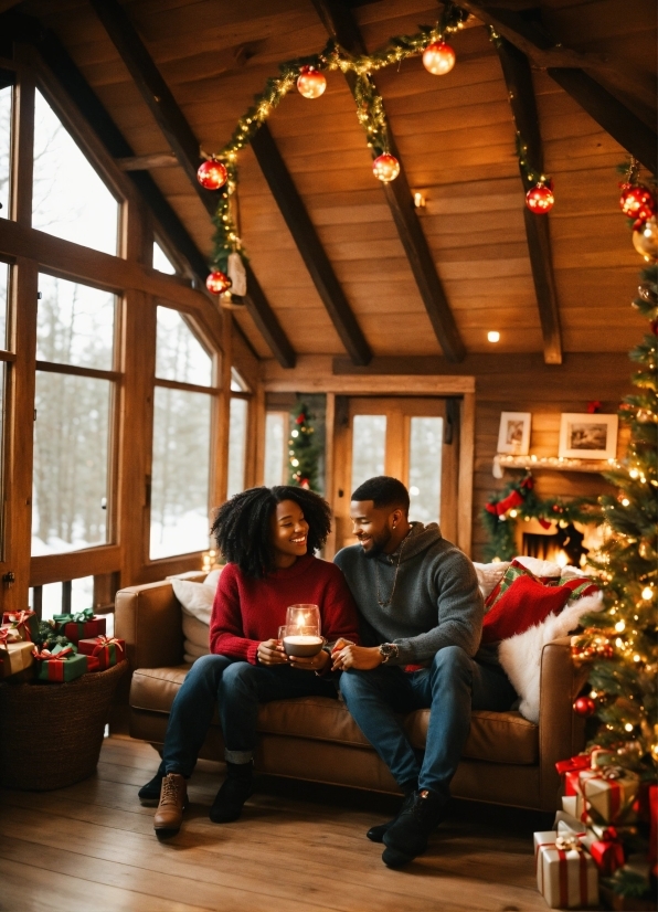 Jeans, Christmas Tree, Window, Wood, Architecture, Interior Design