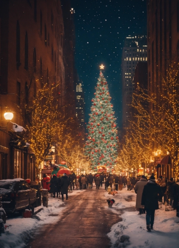 Building, Christmas Tree, Sky, Street Light, Plant, Light