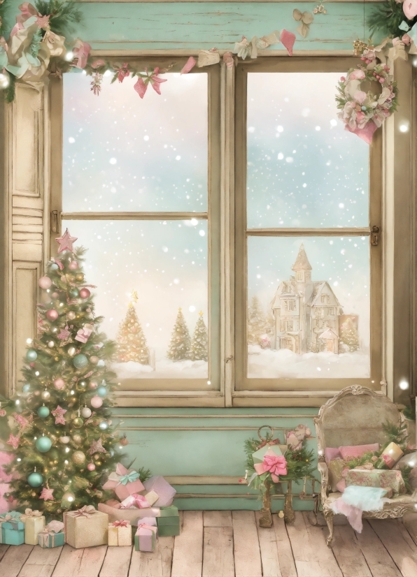 Christmas Tree, Property, Window, White, Plant, Decoration