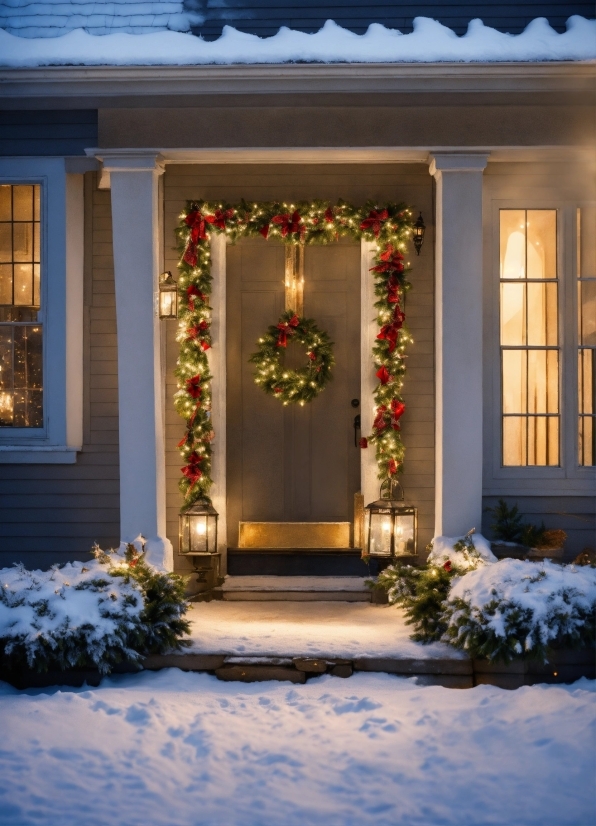 Plant, Window, Snow, Building, Light, Blue