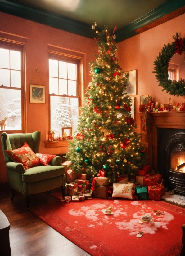 Christmas Tree, Furniture, Property, Window, Christmas Ornament, Decoration