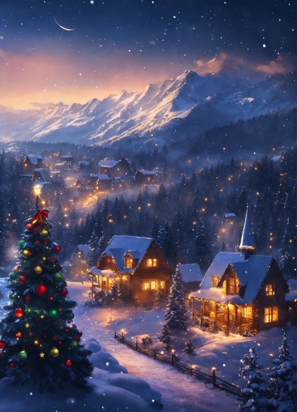 Christmas Tree, Snow, Sky, Atmosphere, World, Light