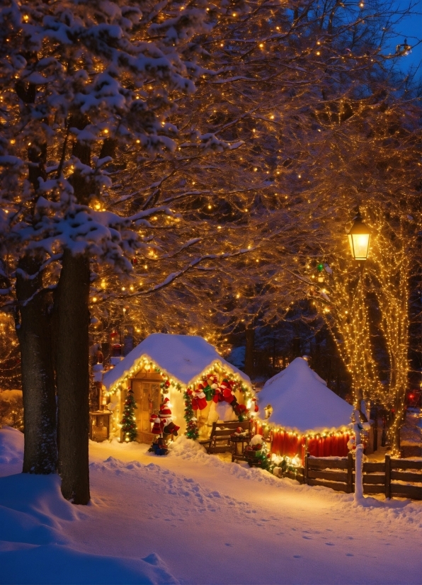 Plant, Street Light, Snow, Nature, Sky, Branch