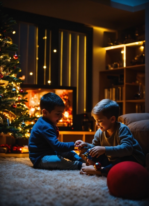 Christmas Tree, Light, Tree, Toddler, Fun, Couch