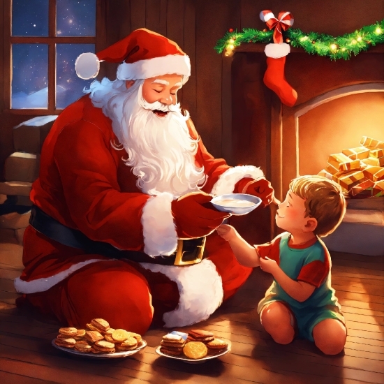 Beard, Santa Claus, Tableware, Hat, Lap, Smile