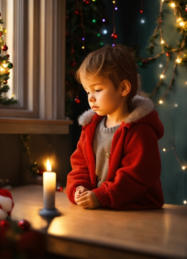 Face, Head, Christmas Tree, Photograph, Candle, Light