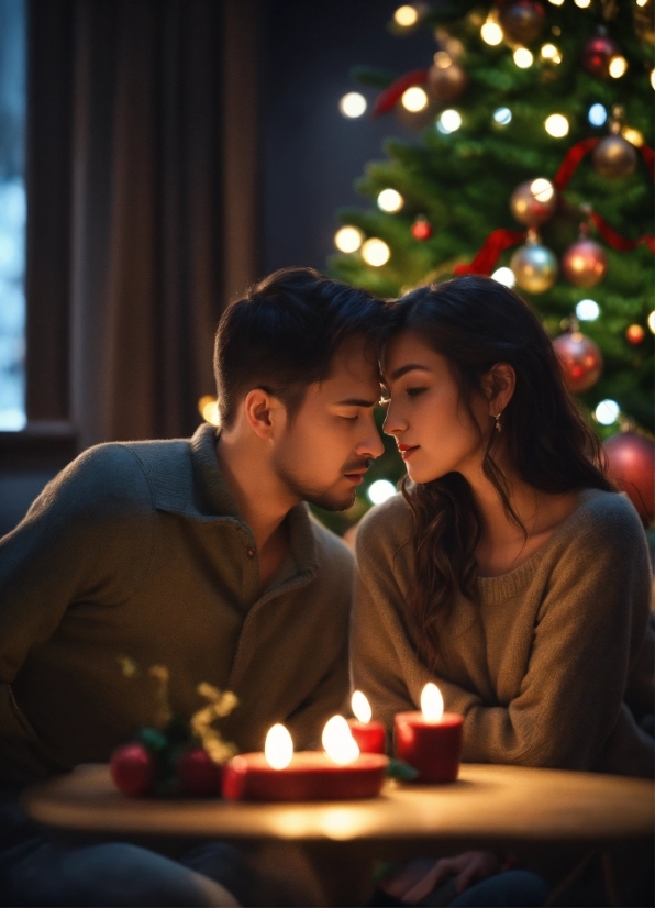 Christmas Tree, Candle, Facial Expression, Human, Flash Photography, Happy