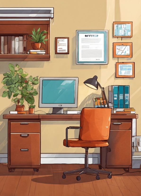 Furniture, Computer, Personal Computer, Computer Desk, Interior Design, Picture Frame