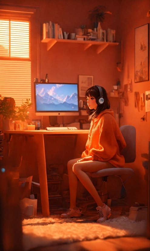 Window, Leg, Personal Computer, Orange, Comfort, Interior Design