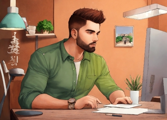 Watch, Table, Plant, Beard, Houseplant, Desk