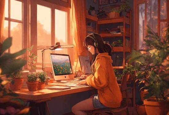 Plant, Table, Window, Desk, Houseplant, Flowerpot