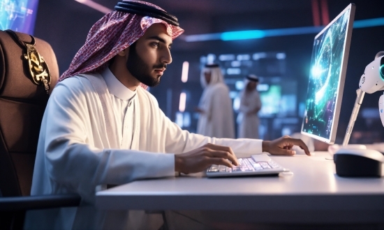 Computer, Personal Computer, Table, Computer Keyboard, Computer Monitor, Beard