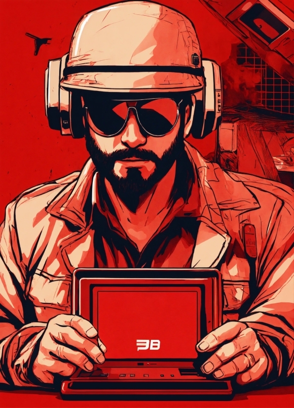 Eyewear, Red, Beard, Goggles, Art, Fictional Character