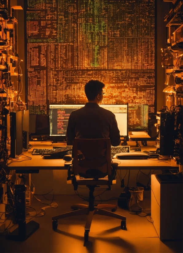 Furniture, Table, Computer Monitor, Desk, Interior Design, Standing