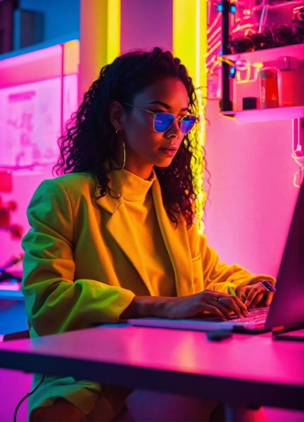 Furniture, Computer, Table, Light, Personal Computer, Purple