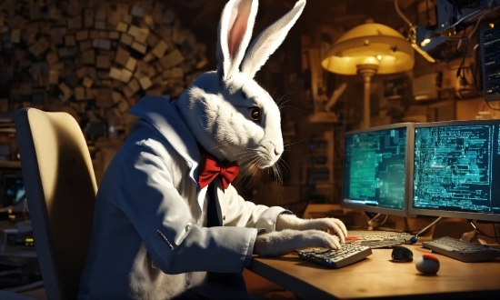 Computer, Computer Monitor, Personal Computer, Computer Keyboard, Rabbit, Desk