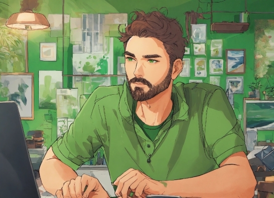 Green, Beard, Organism, Gesture, Cartoon, Facial Hair