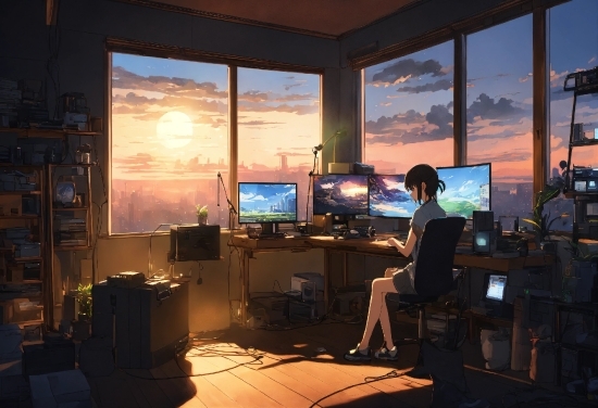 Computer, Personal Computer, Building, Sky, Computer Monitor, Computer Desk