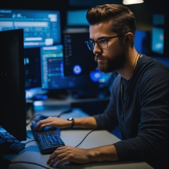 Glasses, Computer, Personal Computer, Arm, Blue, Peripheral