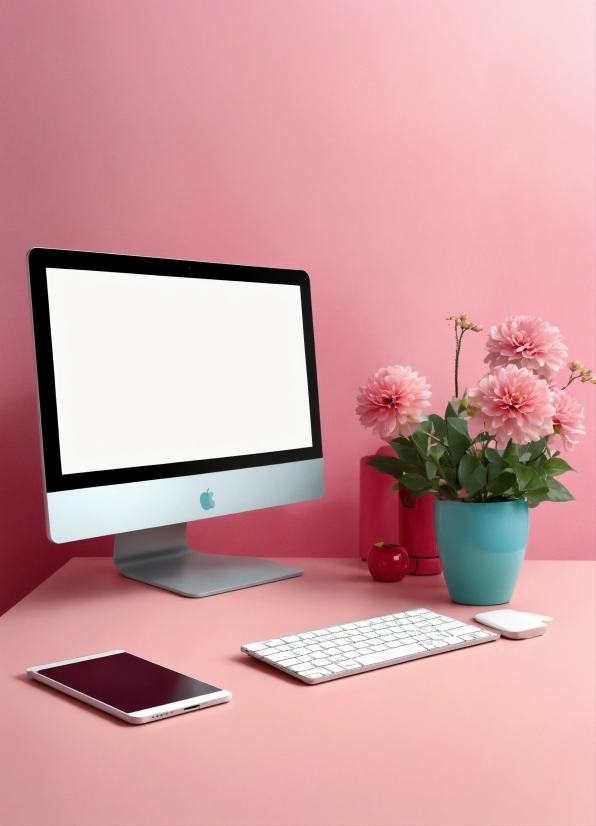 Computer, Personal Computer, Flower, Furniture, Computer Desk, Computer Keyboard