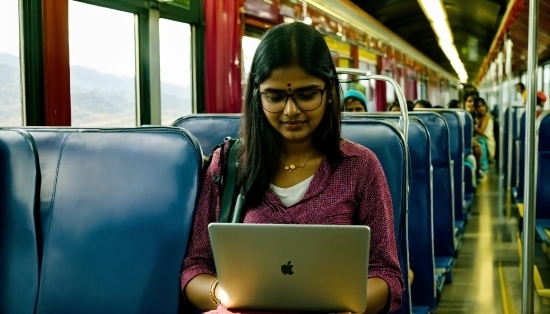 Glasses, Train, Computer, Personal Computer, Laptop, Smile