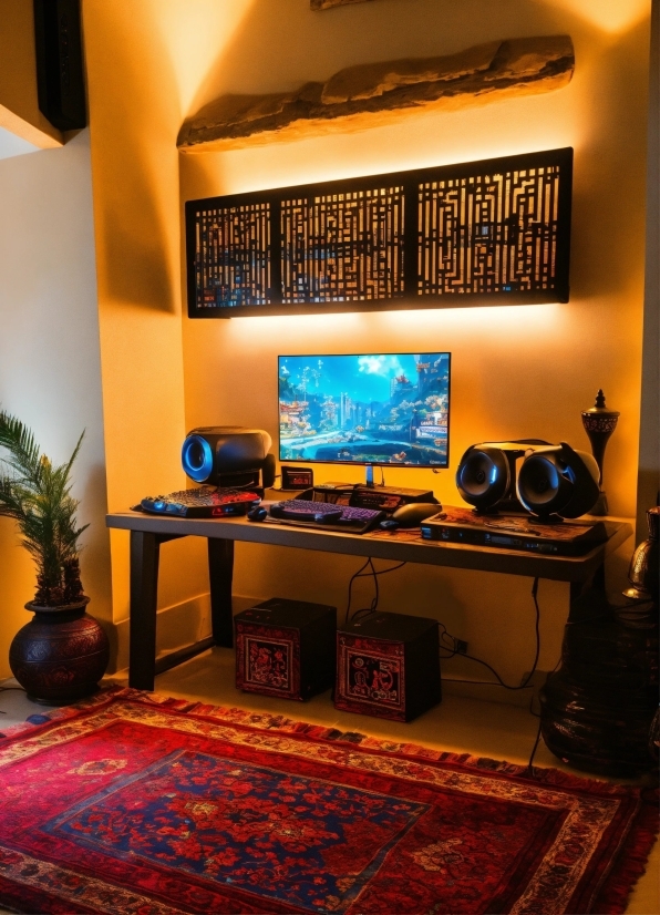 Flowerpot, Plant, Computer, Personal Computer, Table, Building