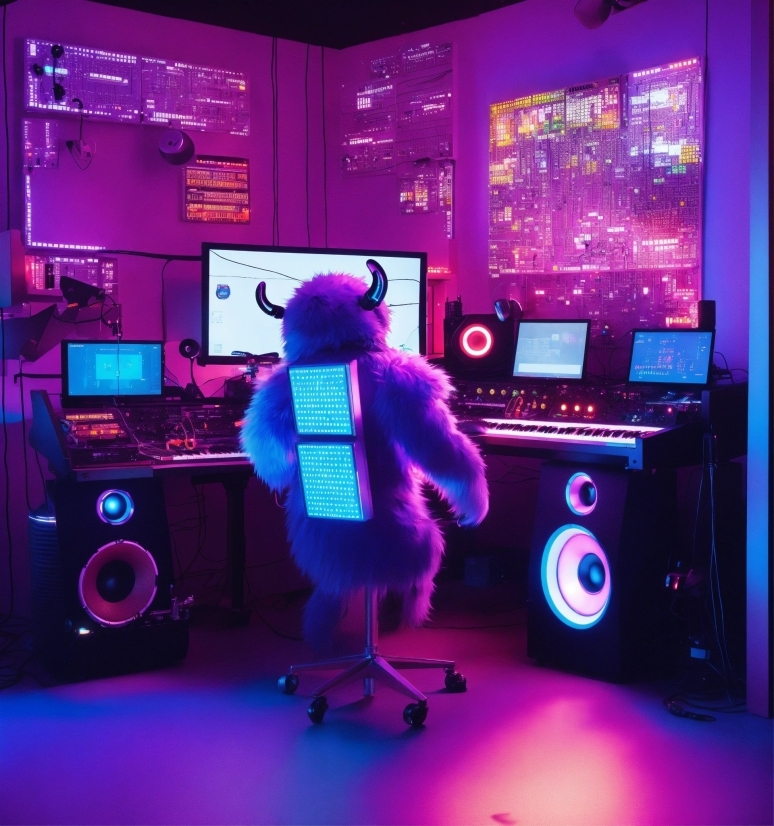 Computer, Personal Computer, Purple, Entertainment, Standing, Dress