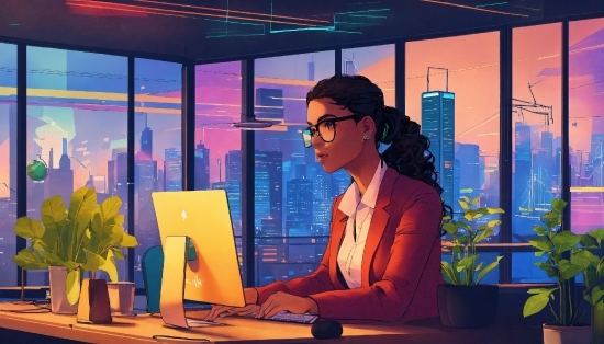 Computer, Glasses, Personal Computer, Computer Monitor, Peripheral, Plant