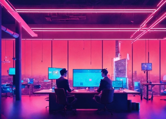 Computer, Personal Computer, Furniture, Purple, Light, Table